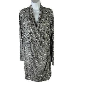 Norma Kamali Faux Wrap Dress Leopard Print Long Sleeves Surplice Neckline sz XL